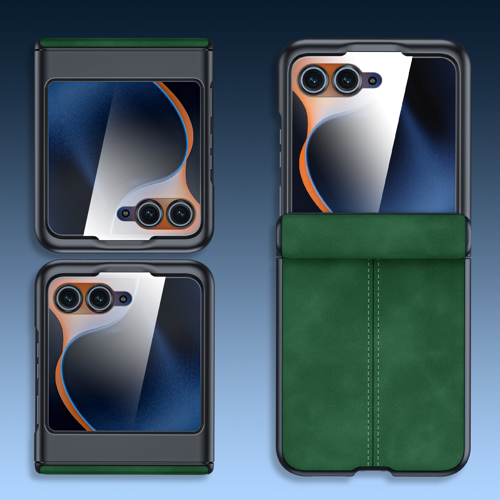 Vizvera for Motorola Razr 2026/2025 Ultra Phone Case,with Screen Protector&Wireless Charging&Ultra Thin PU Leather Matte PC Shockproof Case-Green