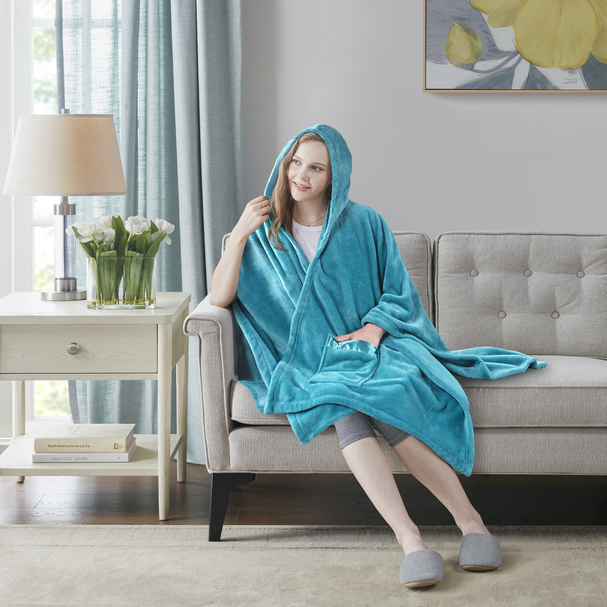 Comfort Spaces Teal Blue Polyester Plush Throw Blanket, Standard Throw - image 3 of 9