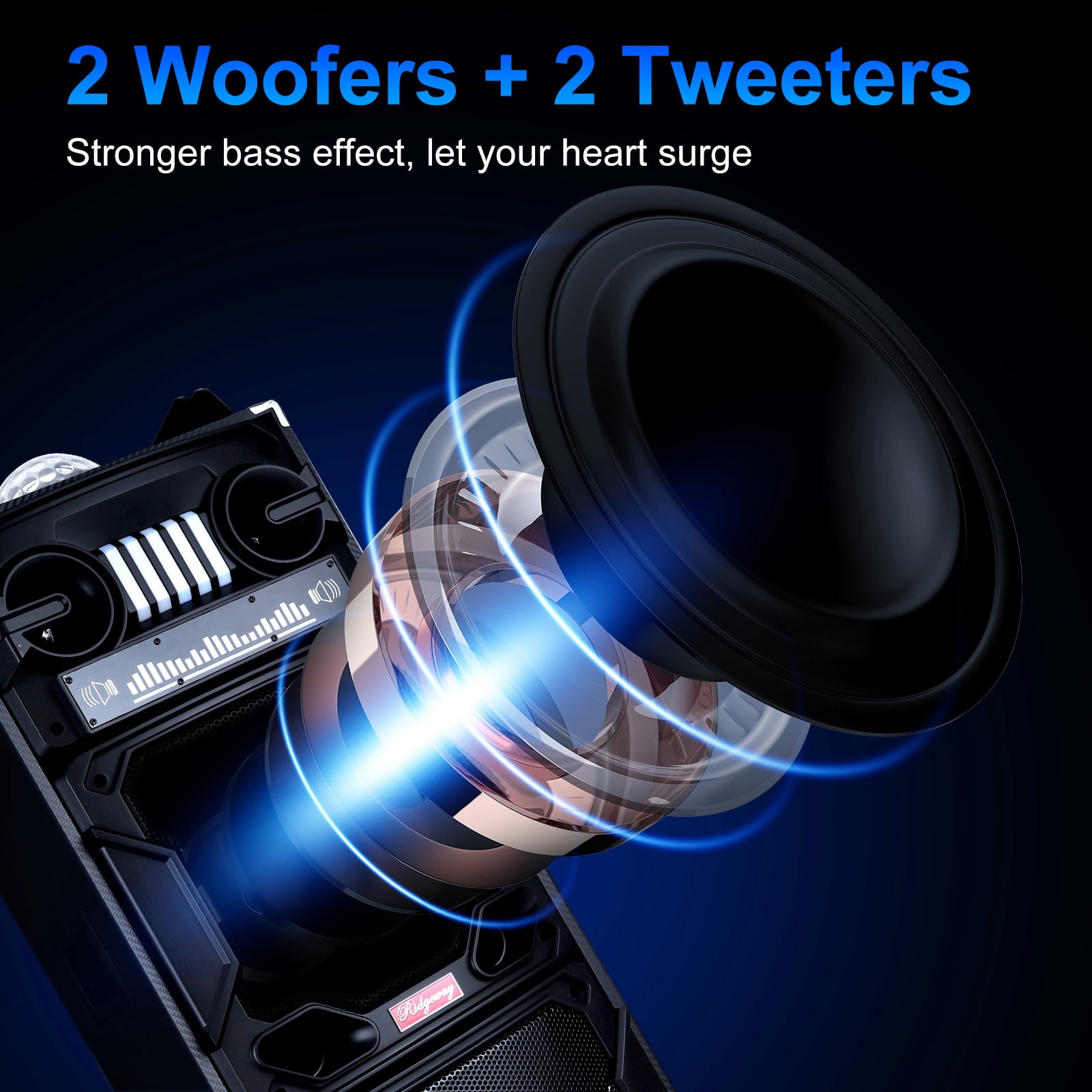 Lohoms Portable Wireless Speaker, Dual 10 Inch Woofer & Dual 2 Inch Tweeter High Powered Portable Trolley Bluetooth Speaker System, Microphone, Remote, Handle, Wheels, DJ LED Light