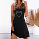 thumbnail image 2 of Mini vestido de encaje de vacaciones sin mangas con cuello en V informal con estampado de verano para mujer a la moda Fridja  hj3449, 2 of 4
