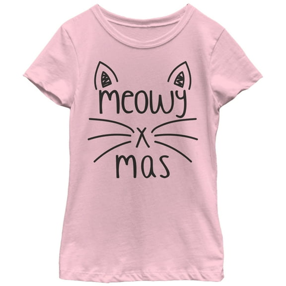 Girl's Lost Gods Christmas Cat Meowy  Graphic Tee Light Pink X Small