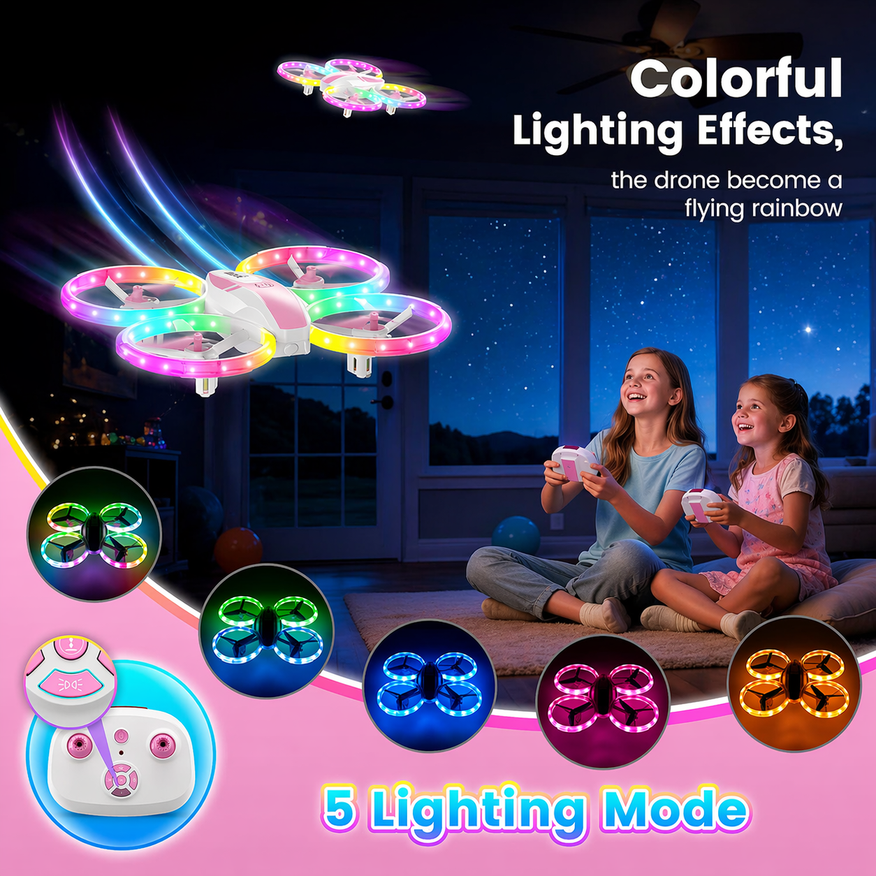 Kid Drone for Kids, Drone for Kid with LED Lights, Mini Drone for Kid, Toy Drone Quadcopter Remote Controls Drone for Children Boys Girls, Small Flying Toy for Kid Pink