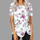 thumbnail image 4 of Blusas de Manga Corta para las Mujeres Botón Impreso Cuello Redondo Top Casual, Blusas para las Mujeres Casual, 4 of 5