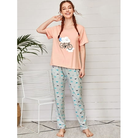 

FridayIn Casual Round neck Printing Basic fitness Female Pajama