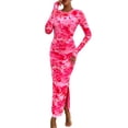 thumbnail image 2 of Women'S Bodycon Maxi Dress Fashion Long Sleeve Floral Print Tight Fitted Party Club Ruched Dresses Pink L, 2 of 9