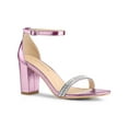 thumbnail image 1 of BLISSFUL STEP Women's Sandals Rhinestone Chunky Heel Ankle Strap Open Toe Party Shoes Pink 7, 1 of 7