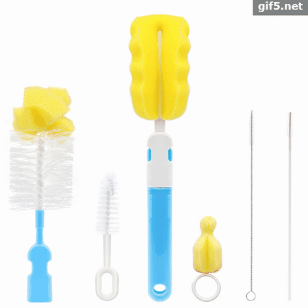 6 in 1 Bottle Brush Cleaner Kit, Cleaning Brush Set for Cups Sports Bottle Baby Bottle Nipple