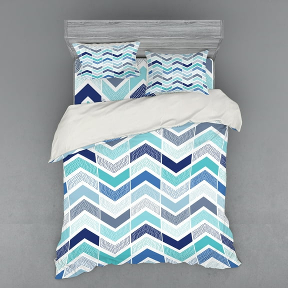 Ambesonne Modern Bedding Set 4 Pcs, Seamless Doodle Style, Queen, Blue and White