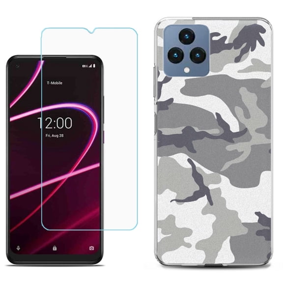 Slim-Fit Gel TPU Fashion Phone Case for T-Mobile Revvl 6 5G, with Tempered Glass Screen Protector, by OneToughShield ® - Urban Camo