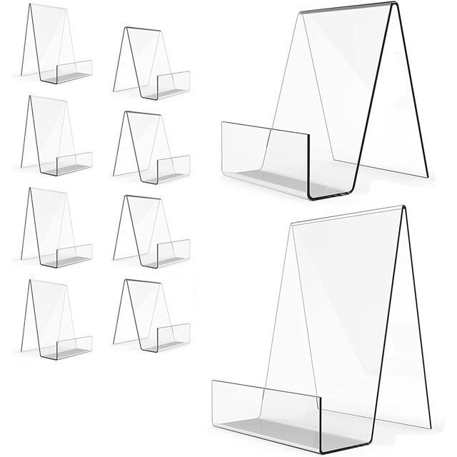 Boloyo Acrylic Book Stand with Ledge ,10PC Clear Acrylic Display Easel, Transparent Tablet Holder for Displaying Pictures,Books,Music Sheets,Notebooks, Artworks, CDs, etc.(Clear 10PC Small + Large)