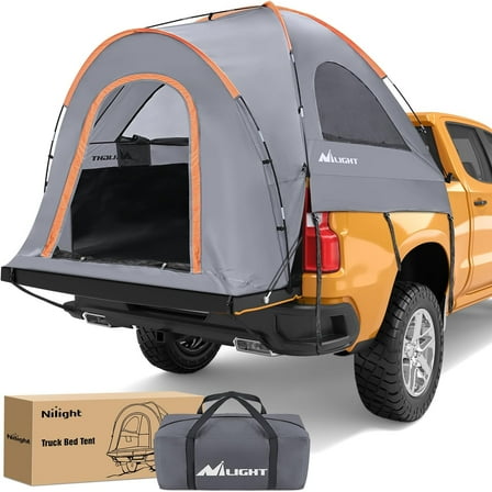 Nilight Truck Bed Tent 6.4 6.5 6.7 FT Pickup Truck Tents with Rainfly Waterproof PU2000mm Double Layer Tent Portable Full Size Regular Tailgate Bed Tent for Truck Camping Outdoor Travel, Orange Grey