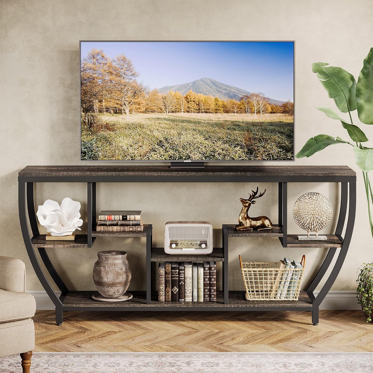 Tribesigns TV Stand for Televisions up to 80 Inches, 70.9 Inches Entertainment Center with Storage Shelves, Wood TV Media Console Table Unit for Living Room, Bedroom