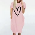 thumbnail image 3 of Dresses for Women Summer Wedding Guest Short Sleeve Fashion Loose Love Print O-Neck Pockets Casual Dress, 3 of 4