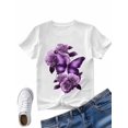 thumbnail image 7 of Women's T-Shirt Retro Dreamy Purple Butterfly Wings Rose Short Sleeve Casual Tee Classic Crew Neck T Shirt for Women White, L, 7 of 7