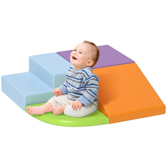 Qaba Foam Play Set for Toddlers and Children Easy-to-clean 4 Piece Soft Indoor Climber & Safe Kids Climbing Set for Crawling or Sliding Assorted