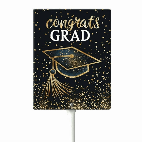 Eveokoki Congrats Grad Decorative Signage, 4.6x6 Inch Aluminum Graduation Lawn Sign with Stakes, Waterproof for Outdoor Garden Decorations Supplies