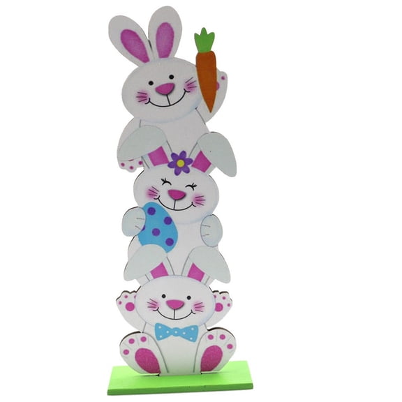 Charming Easter Bunny Stack Decoration Handcrafted Wooden Rabbits with Colorful Accents for Spring Home Decor