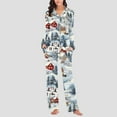 thumbnail image 5 of Women Christmas Pajama Set Long Sleeve Fleece Sleepwear Two Piece Pjs Winter Loungewear Snowman Print Nightwear, 5 of 7
