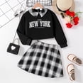 thumbnail image 2 of Gaexia Toddler Fall Outfits For Girls ,Girls Spring Outfits Long Sleeve Letter Print Pullover Hoodie Plaid Pleated Skirt Set Casual Two Piece Tween Clothes,8 Years, 2 of 7