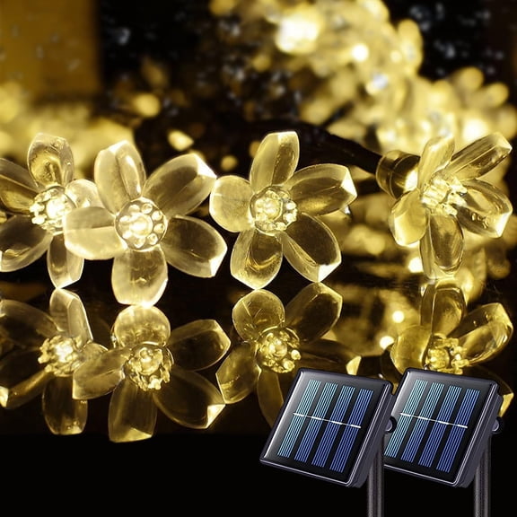 Rirool Cherry Blossom Solar String Lights Outdoor, 23FT 50 LED Flower Fairy Lights with 2 Lighting Modes, IP65 Waterproof Auto On/Off for Garden Patio Wedding Christmas Decor, Warm White