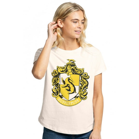 Harry Potter Hufflepuff Crest Women's Graphic T-Shirt Rolled Sleeve Tee