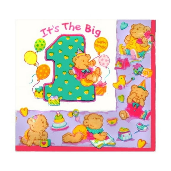 1st Birthday 'It's the Big 1' Teddy Bear Girl Small Napkins (16ct)