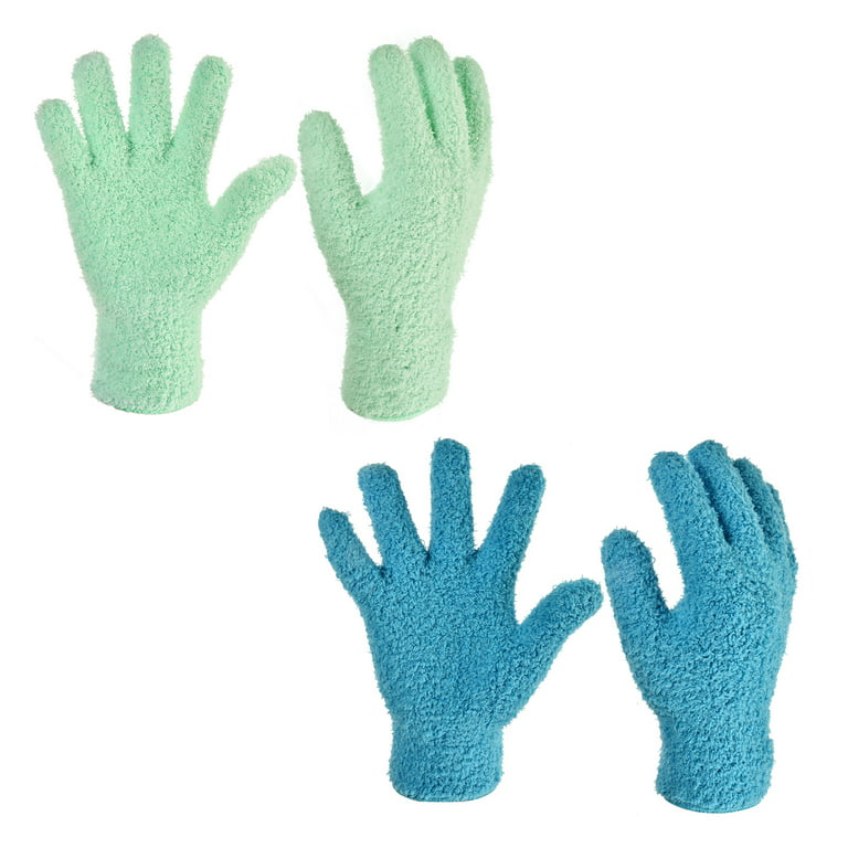 Unique Bargains Dusting Cleaning Gloves Microfiber Mittens Blue, Mint Green