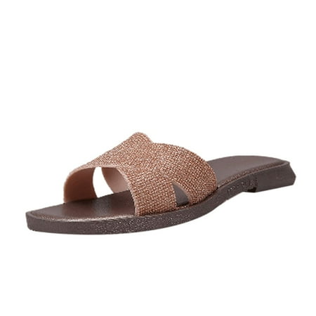 

Sehao slipper for Women Summer Women s Plus Size Slippers Sequins Rhinestone Flat Open Toe Sandals Pu