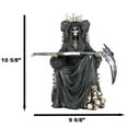 thumbnail image 2 of Black Holy Death Grim Reaper Sitting On Skeleton Skull Throne Figurine 10.5"H, 2 of 9
