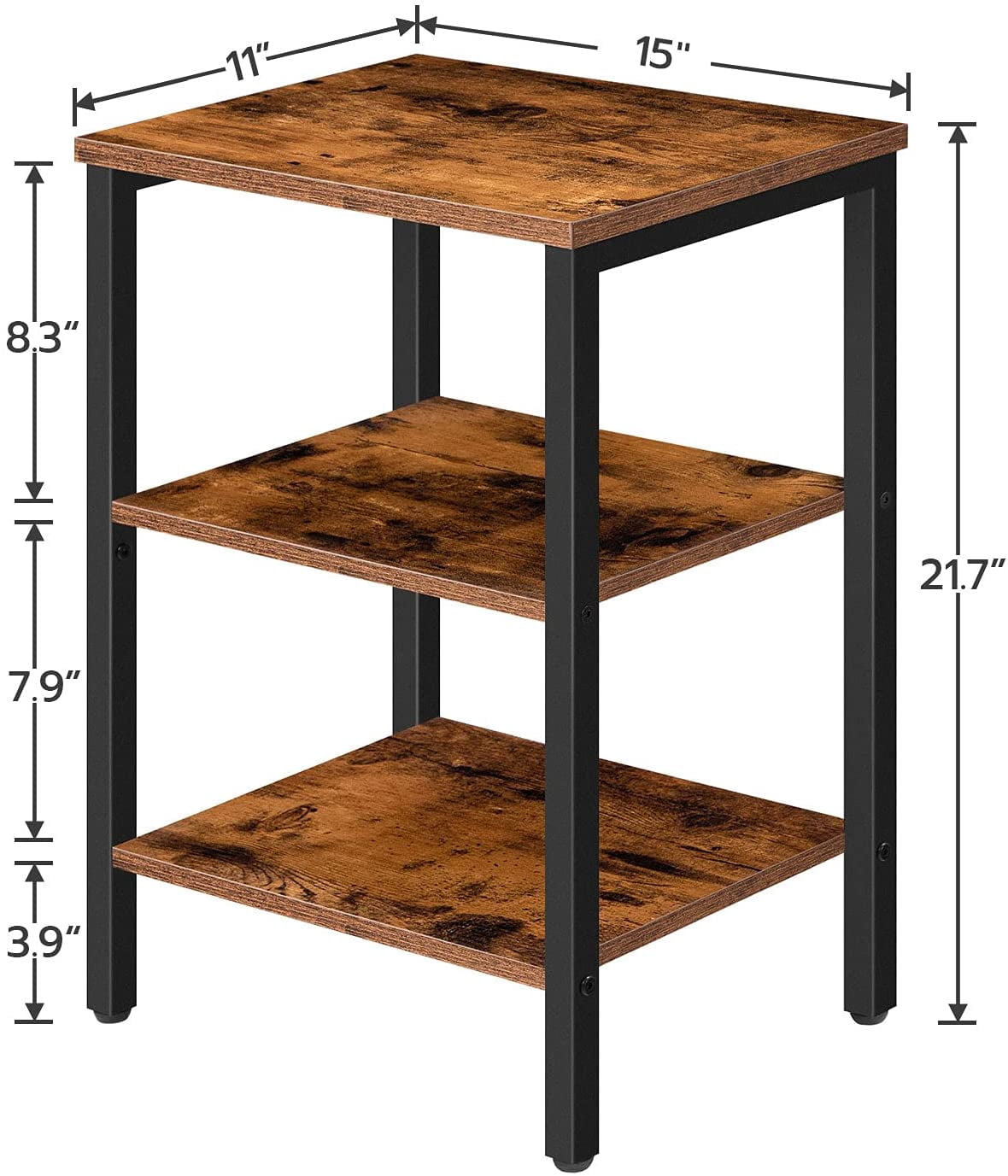 HOOBRO End Tables Metal Frame Set of 2 Sofa Tables with 3-Layer Storage Shelves Living Room Home Office Rustic Brown BF13BZ01