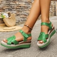 thumbnail image 3 of Rokment Platform Wedge Sandals for Women Boho Beach Vintage Casual Leather Linen Sole Espadrilles Chunky High Heel Dress Summer Shoes Green Size 8.5, 3 of 7