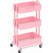 3-Tier Heavy Duty Metal Utility Rolling Cart, Pink