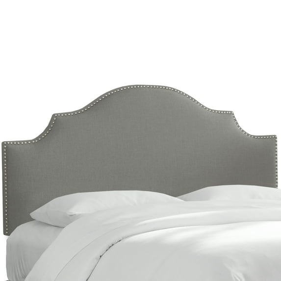 Queen Nail Button Notched Headboard in Linen Grey