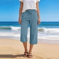 thumbnail image 7 of 2026 Summer Wide Leg Capri Pants for Women Drawstring Elastic Waist Casual Cropped Trousers with Pockets Dark Blue M, 7 of 7