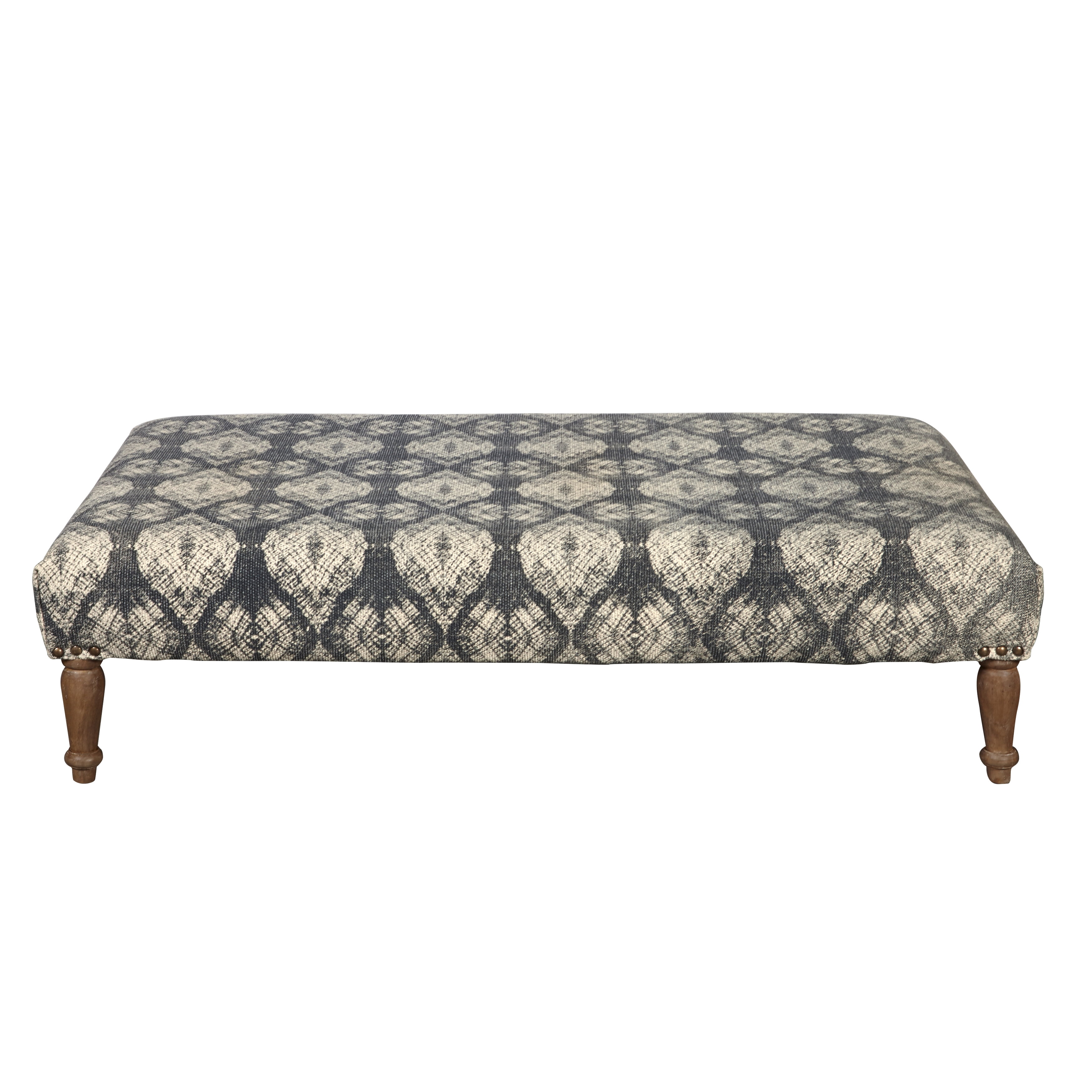 Home Fare Rectangular Upholstered Ottoman in Shibori Gray Pattern
