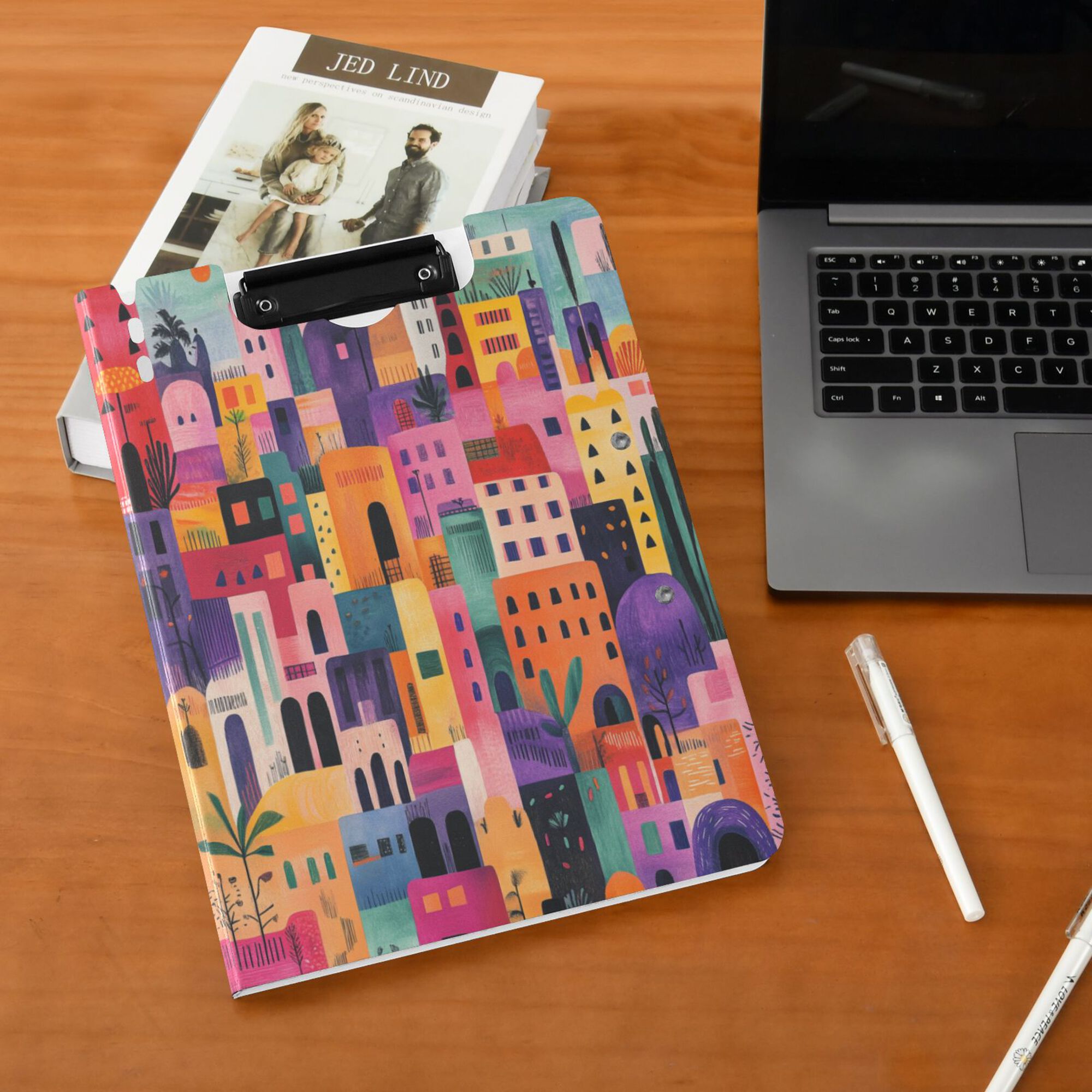 FORMRS A4 Clipboard Folder with Pen Holder Horizontal Foldable School Office Binder, Art Buildings