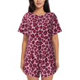 thumbnail image 1 of Xecao Rose Leopard Print Pattern Women's Short Sleeve Pajama Set Soft Sleepwear Lounge Set with Button Front Top and Drawstring Shorts with Pockets-Small, 1 of 6