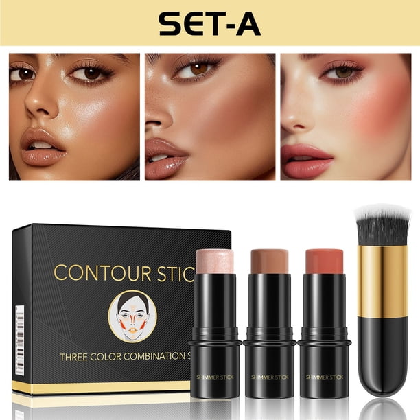 Fiudx Barra de Maquillaje, Color En Lápiz Todo En Uno, Luz En Barra de Textura Cremosa, Sombra En Polvo de Larga Duración, Maquillaje Rápido Diario, para Mujeres Ocupadas, Ingredientes Seguros