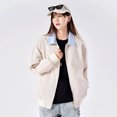 thumbnail image 3 of Women Casual Coat Lapel Long Sleeve Patchwork Color Elastic Hem Jacket Zipper Placket Autumn Outwear, 3 of 8