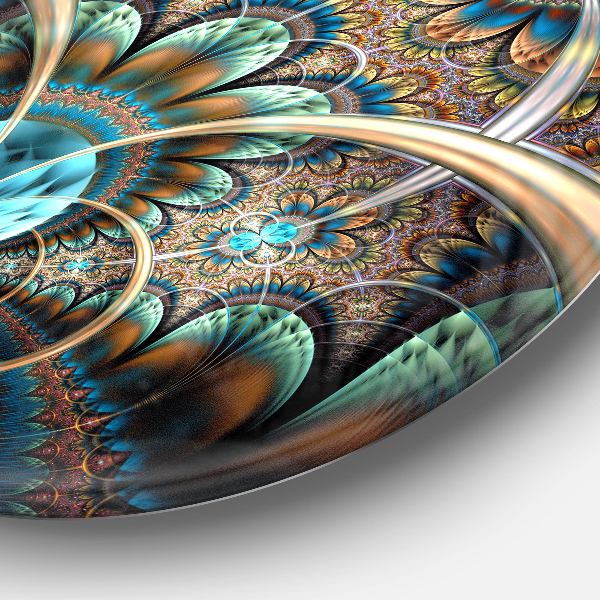 Designart 'Light Blue Fractal Flower' Disc Floral Circle Metal Wall Art