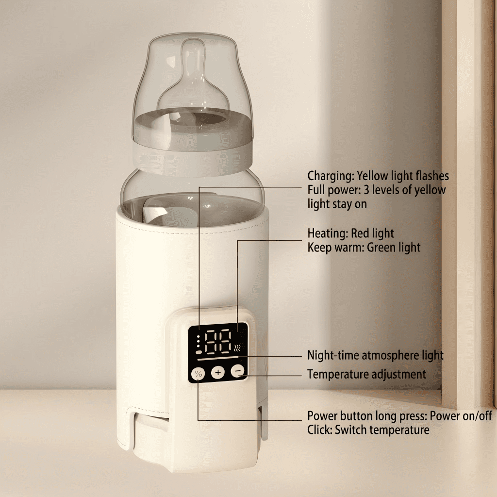 Portable Baby Bottle Warmer for Travel - 8000mAh Battery Powered Cordless Milk Warmer, 6 Adjustable Temperature Settings (100.4°F-122°F), USB Rechargeable Sleeves for Breastmilk & Formula
