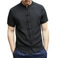 thumbnail image 5 of Men's Shirts Chinese Tang Suit Short Sleeve Henley Collar Solid Linen Shirts Mens Hawaiian Shirt Black L, 5 of 5