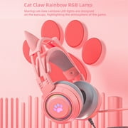 Gaming Headset with Cat Ears, Pink Headset with Surround Sound, RGB Backlight & Microphone, 3.5mm Cat Headphones with Mic for PS4, Xbox, PC, Mobile Phone
