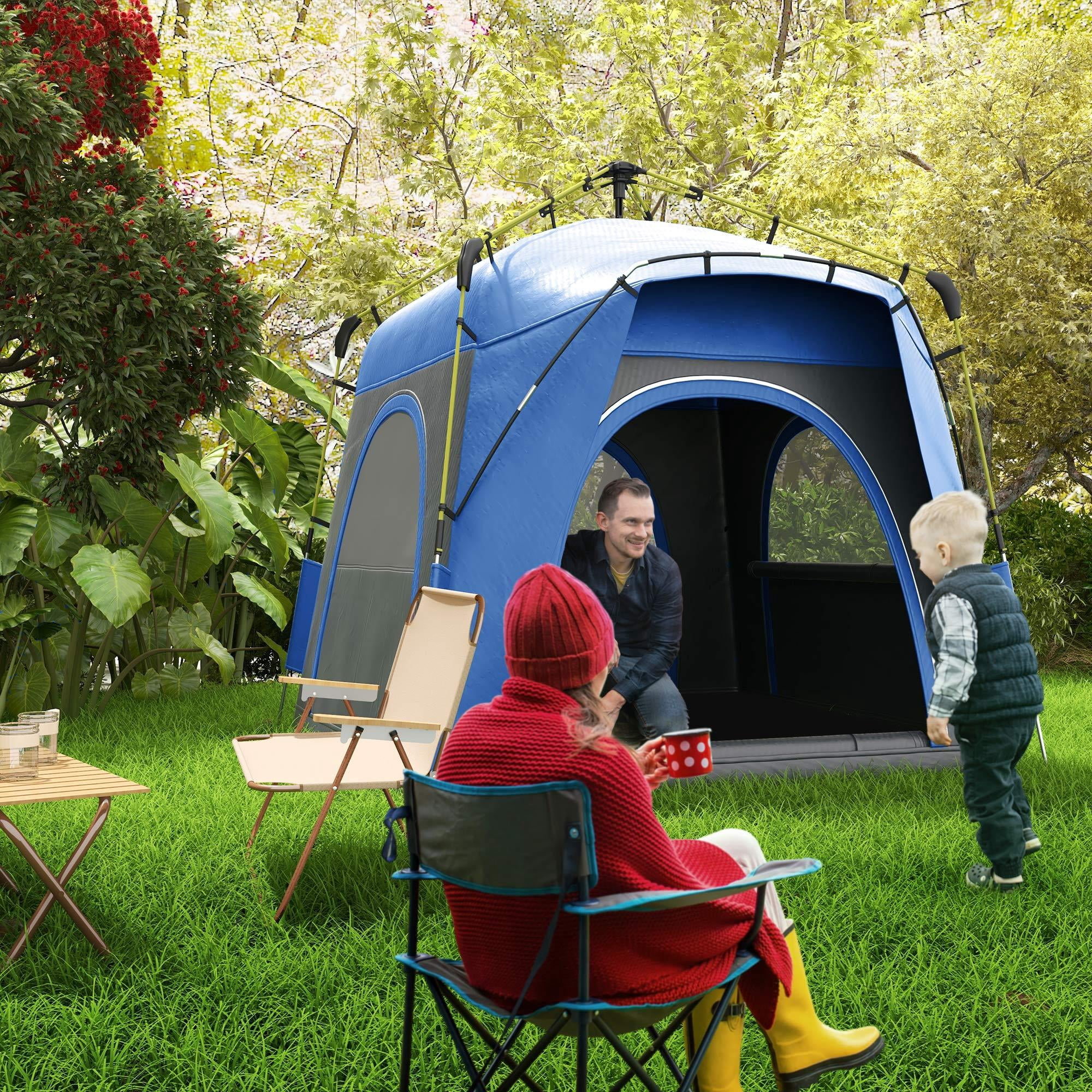 Camping Tents 4 Person Pop Up Tent Quick Setup Family Travel Tent w/ Windows, Doors Carry Bag Included