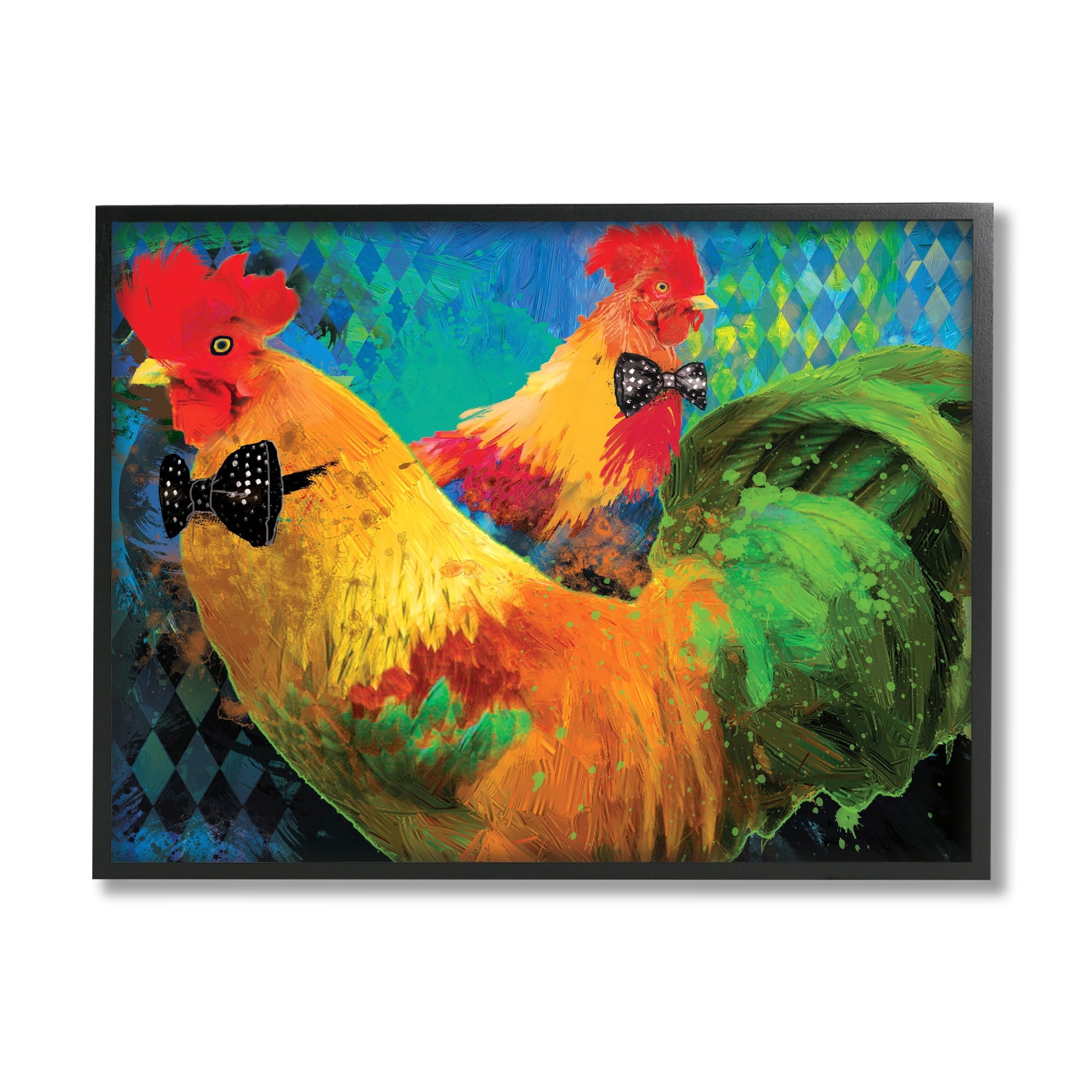 Stupell Industries Chicken Hens Wearing Bowties Patterned Diamond Collage Framed Wall Art, 20 x 16, Design by Porter Hastings