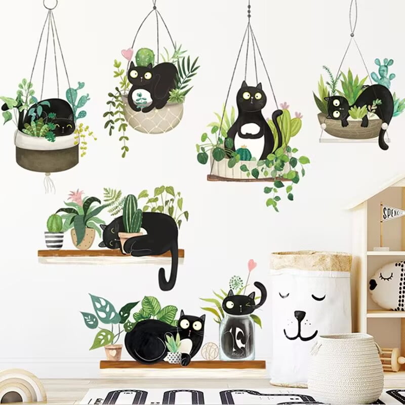 Tropical Watercolor Boho Cactus Wall Decals Peel and Stick, PVC Prickly Pear Cactus Wall Stickers, Botanical Wall Art Decor for Kids Room Playroom Nursery Bedroom Classroom Peel and Stick
