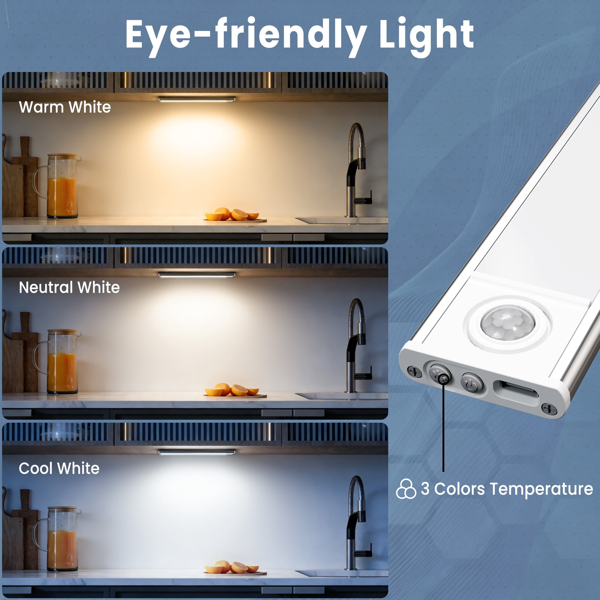 GUPUP Under Cabinet Light, 54 LED Motion Sensor Light, Dimmable Rechargeable Closet Lighting Kit with Magnetic for Kitchen Wardrobe Stairs, 4 Pack
