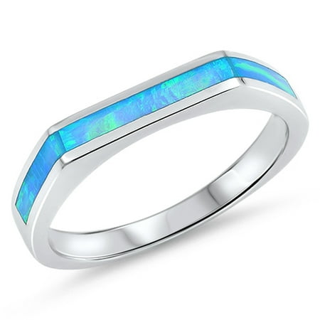 CHOOSE YOUR COLOR Blue Simulated Opal Angled Wedding Ring New .925 Sterling Silver Thumb