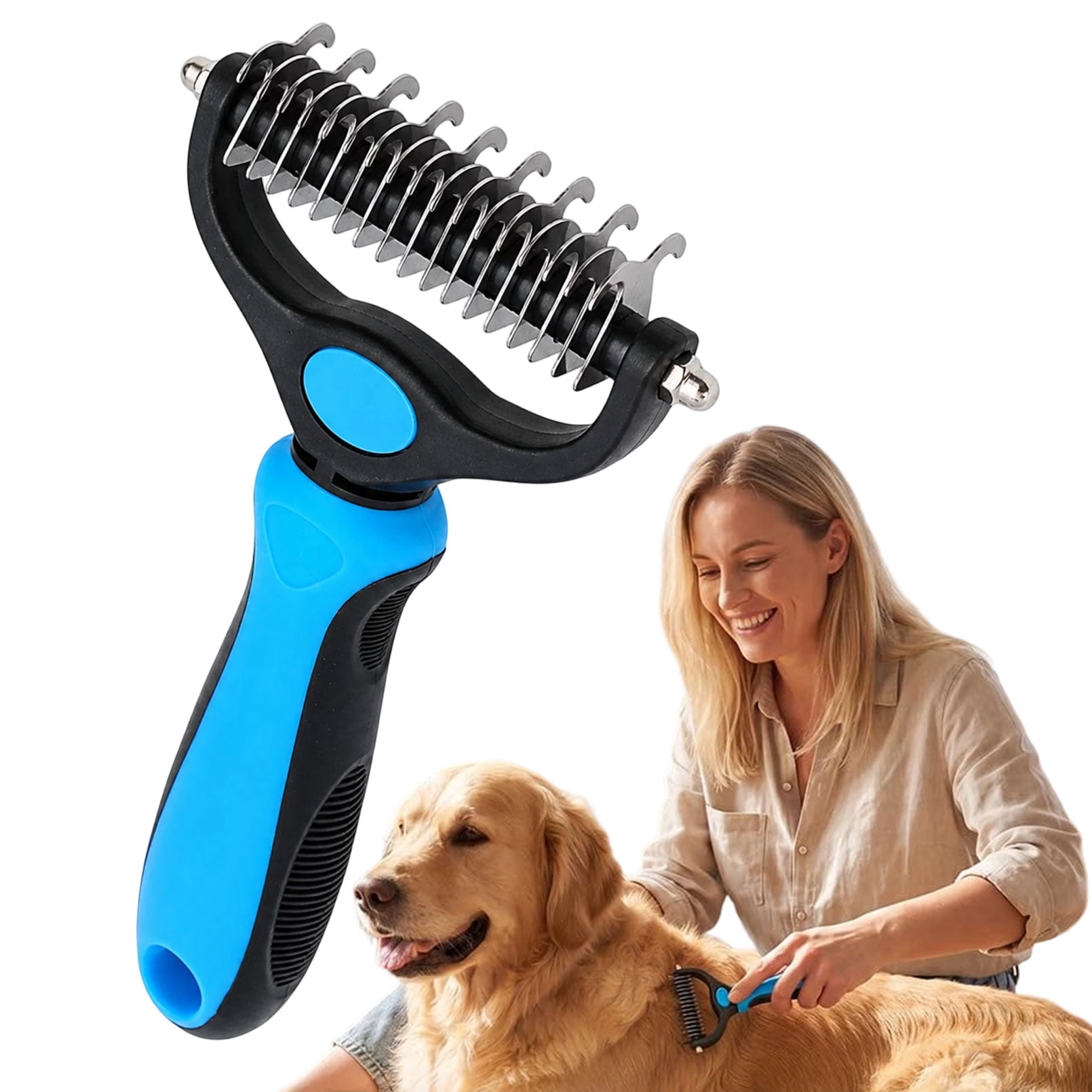 Pet Grooming Tool, 2-in-1 Deshedding & Dematting Rake, Pet Detangling Comb for Removing Loose Hair & Mats