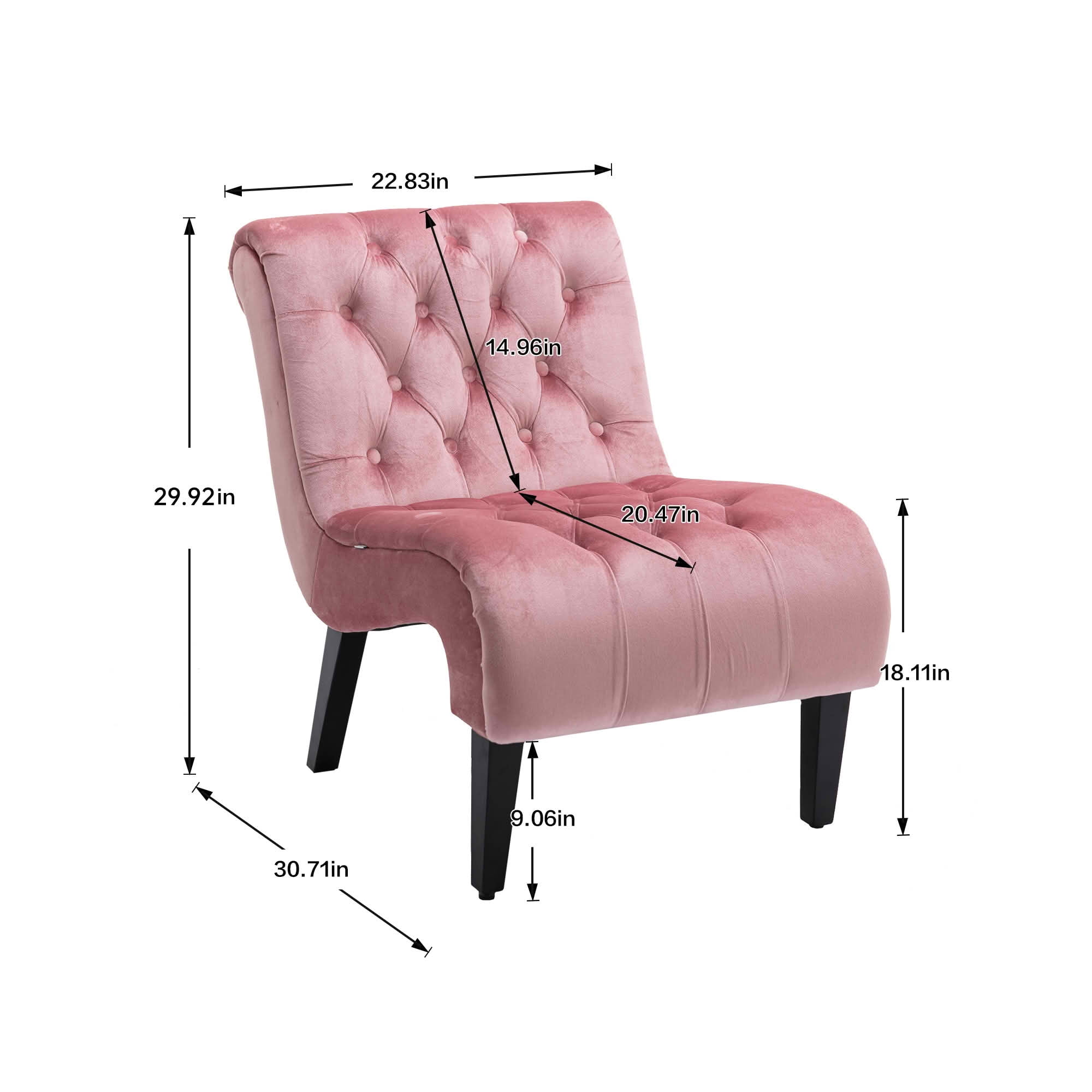 MAYEERTY 22.83-Inch Velvet Button Tufted Armless Accent Chair, Upholstered Leisure Side Chair with Wooden Legs for Bedroom Living Room Office